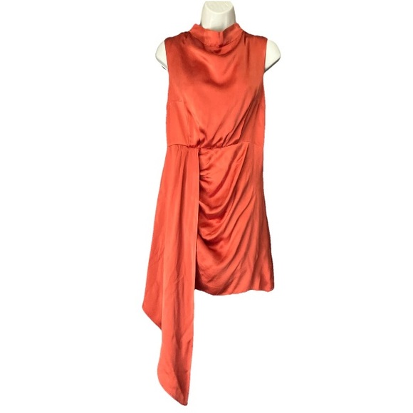 Anthropologie Women’s 6 Mock-Neck Draped Silk Sleeveless Dress In Baked Paprika. - Picture 7 of 12